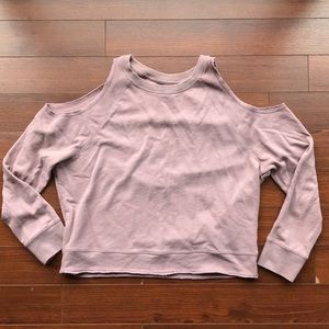 Lightweight cut out shoulder pull over hoodie